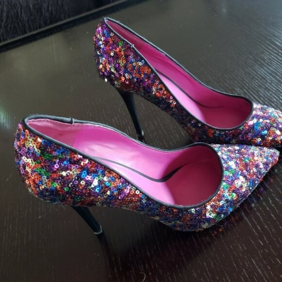 Trina Turk Multicolor Sequin Heels - Picture 1 of 5
